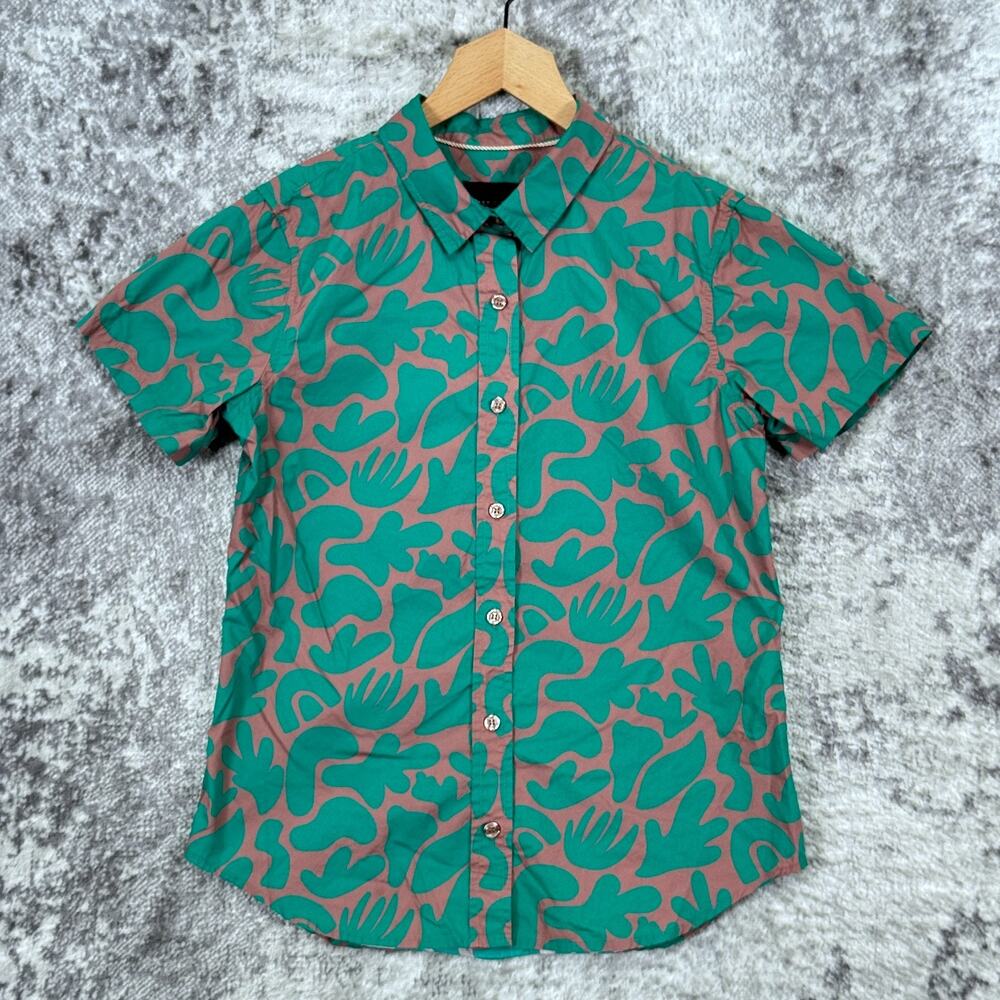 Wildfang Essential Short Sleeve Button Up Shirt Small Womens Pink & Green